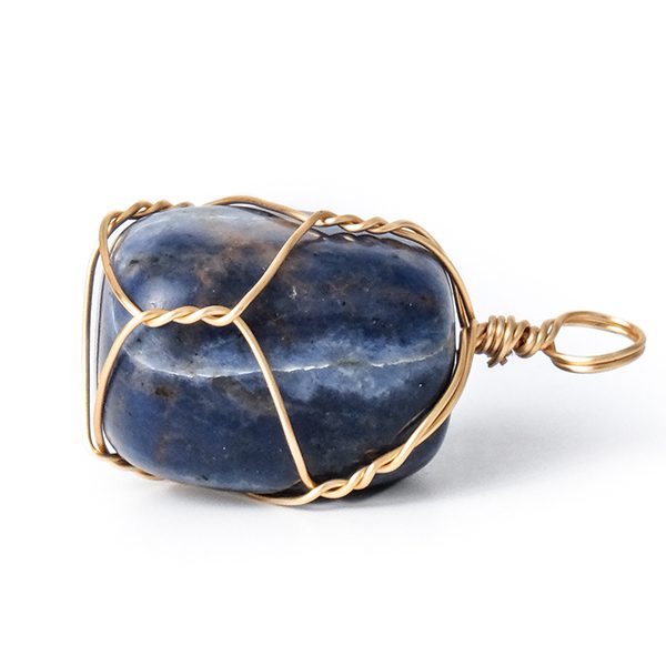 Sodalite blue white stone pendant copper wire wrapped